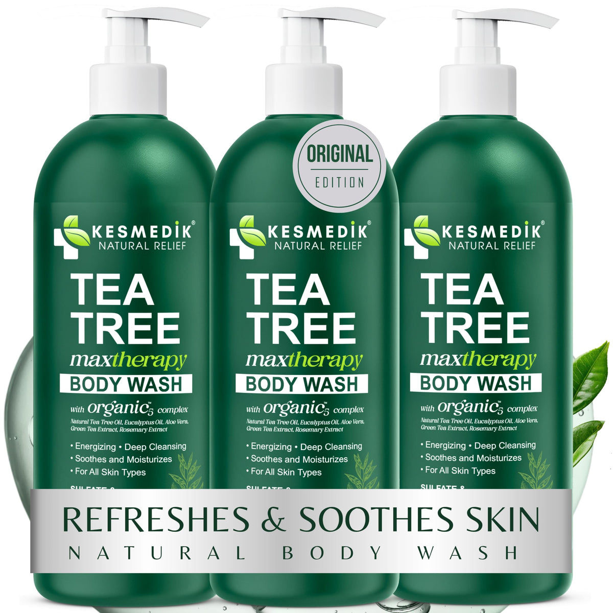 KESMEDIK Tea Tree Body Wash MaxTherapy with Eucalyptus, Aloe & 100% Tea Tree Oil for Skin, Cleans, Soothes and Refreshes Sensitive, Itchy Skin, Body Beauty and Personal Care KESMEDIK Default Title