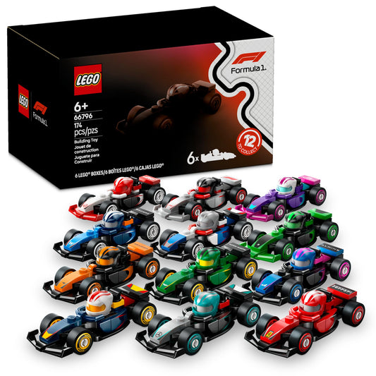 LEGO F1 Collectible Race Cars 6-Pack 66796, Mystery Box with Surprise Cars, Fun Travel Toys & Party Favor Gift for Kids Ages 6+