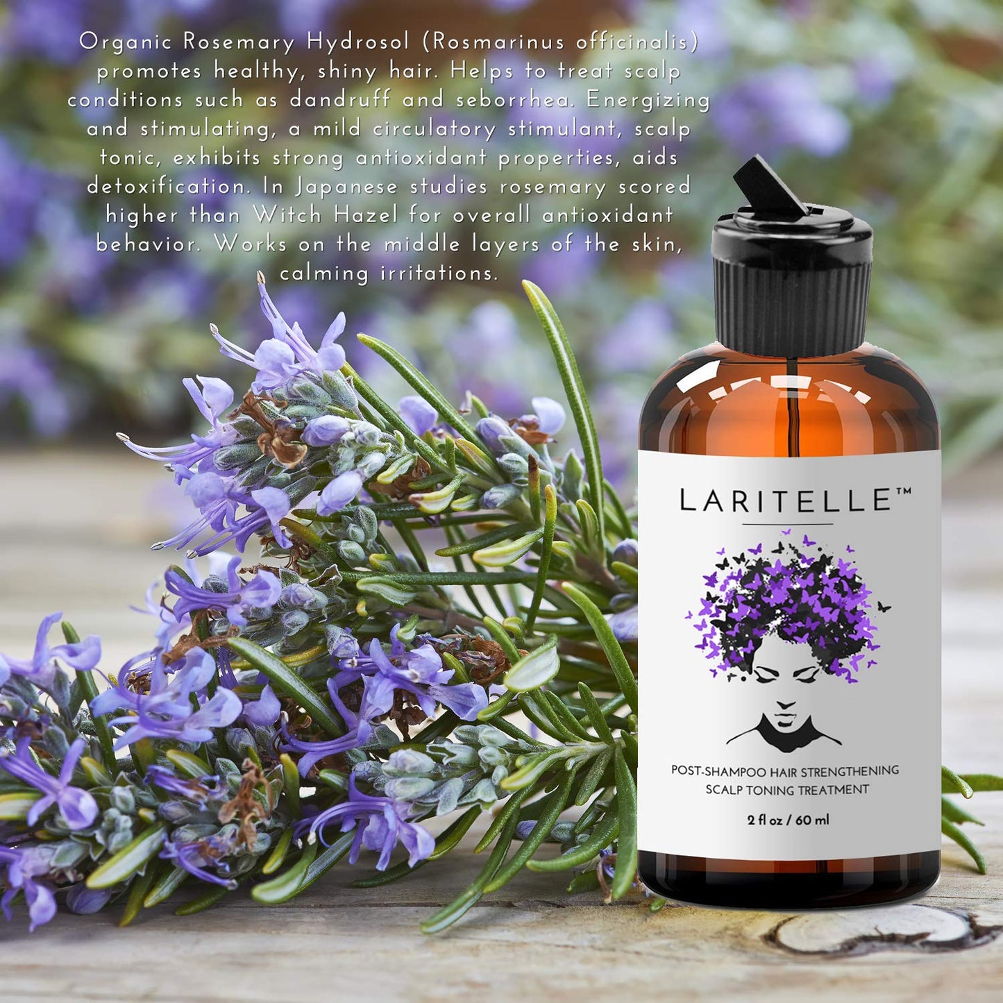 Laritelle Organic Post-Shampoo Hair Strengthening & Scalp Toning Treatment - Rosemary, Saw Palmetto, Cedar & Nettle Hydrosols - 3 x 2 oz
