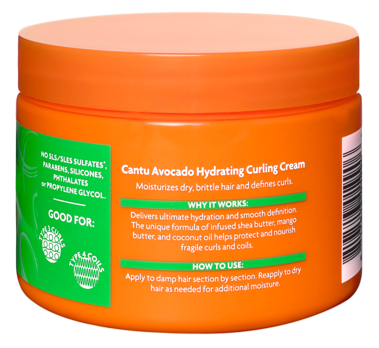Cantu Avocado Silicone-free Hydrating Curling Hair Styling Cream with Shea Butter, 12 Ounce