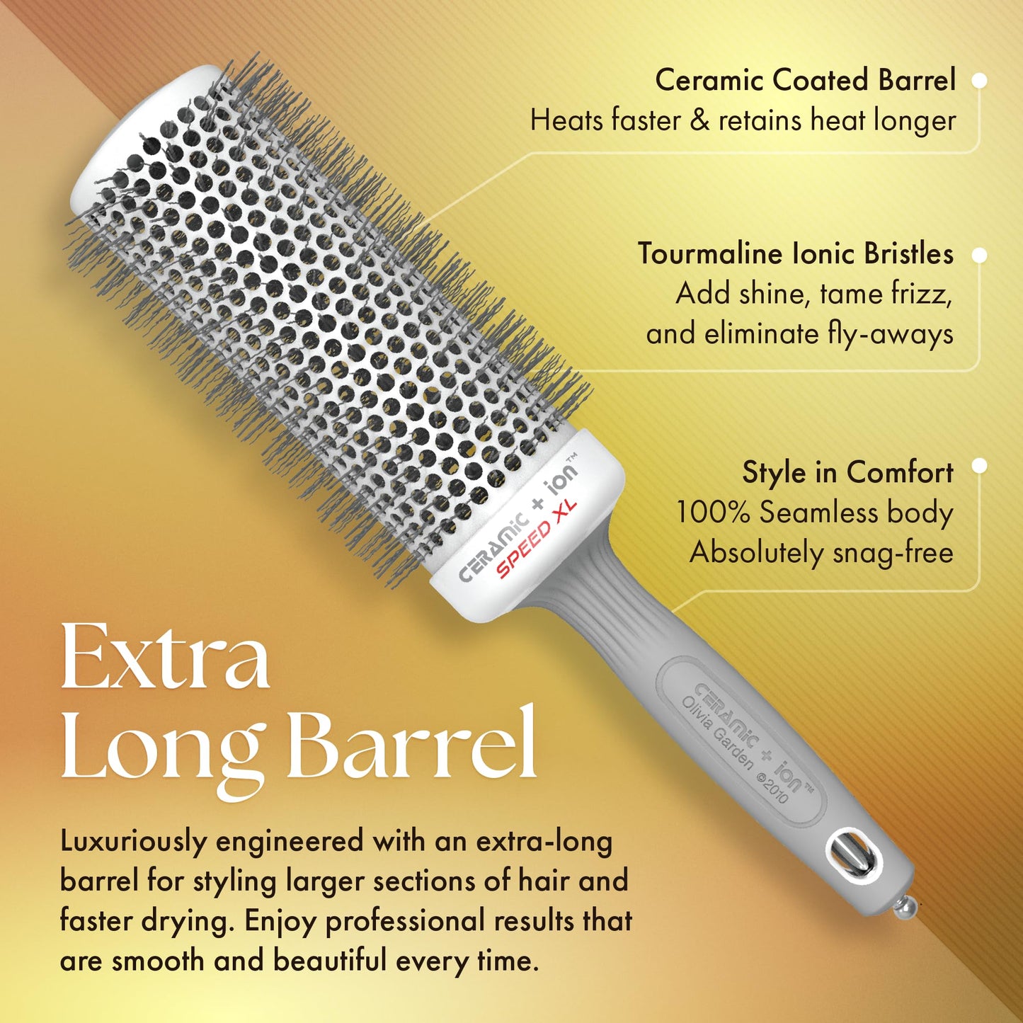 Olivia Garden Ceramic + Ion Speed XL - Extra-Long Round Thermal Hair Brush - Not Electrical - Professional Blowout Brush for Normal to Thick Hair - 2