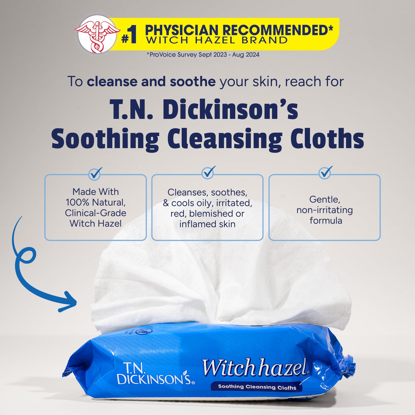T.N. Dickinson's Witch Hazel Soothing Cleansing Cloths | Removes Dirt, Oil, Impurities | For Oily, Irritated, Red, Damaged, Blemished, Sensitive Skin
