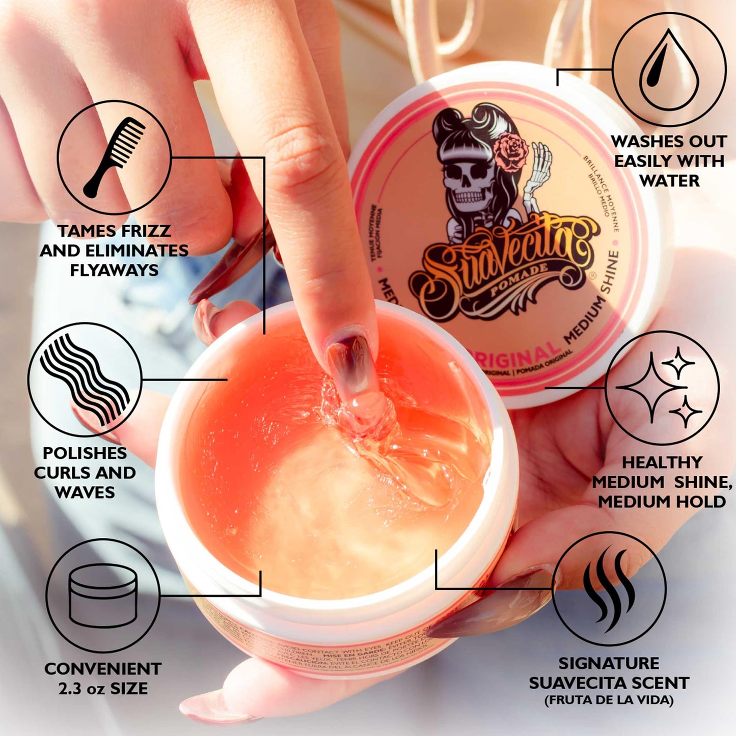 Suavecita Pomade for Women 2.3 oz Can - Medium Hold, High Shine, Water Based, Wax Like Flake Free - All Day Hair Free Gel Hairstyles Easy to Wash Out Beauty and Personal Care Suavecito