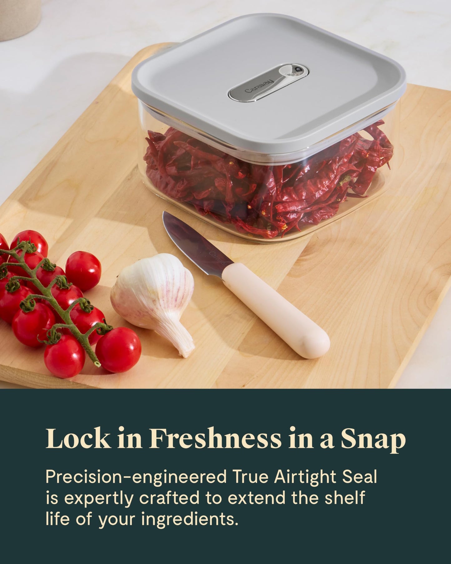 Caraway 1qt Glass Airtight Food Storage Container with Lid - Non-Toxic, BPA-Free Kitchen Storage Container - Stackable, Space-Saving Airtight…