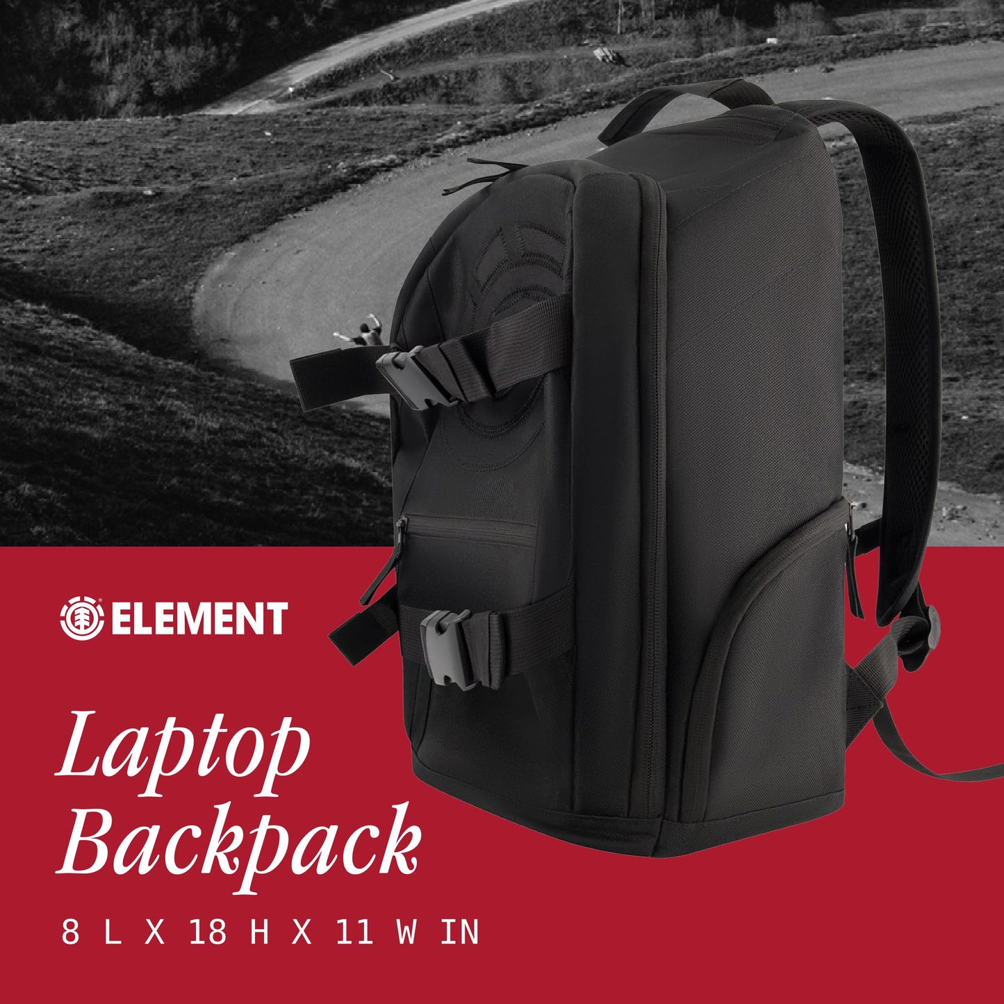 Element Mohave Backpack, 15 Inch Laptop Bag, Padded Computer Bag for Commute or Travel, Black