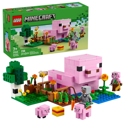 LEGO Minecraft The Baby Pig House 21268, Building Toy with 2 Minifigures for Pretend Play, Fun Gift for Kids, Boys & Girls Ages 7+