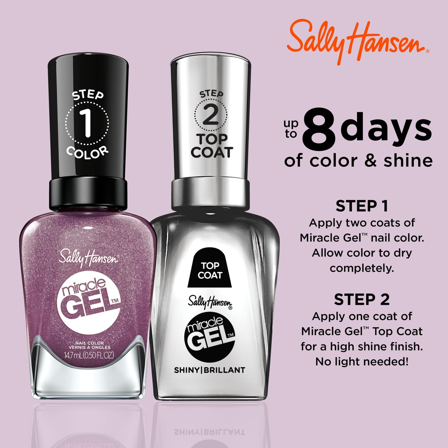Sally Hansen Miracle Gel™, Metro Midnight, Long Lasting, Gel-Like Formula, No UV Lamp Needed, Purple Nail Polish
