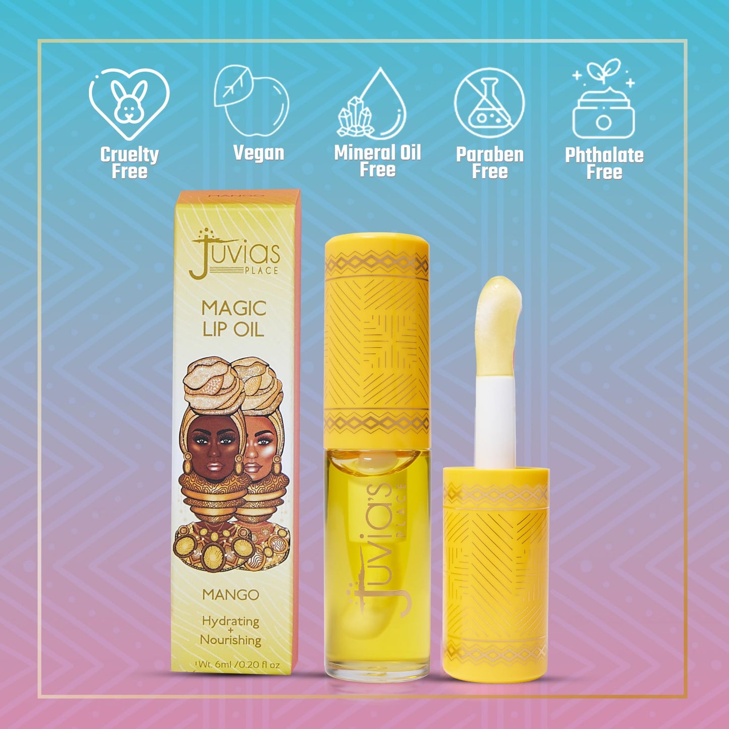 Juvia's Place Magic Lip Oil - Mango - Smooth, Hydrating with Vitamin E for Soft, Glossy, Juicy Lips - Infused with Fruit Extracts - Tinted,