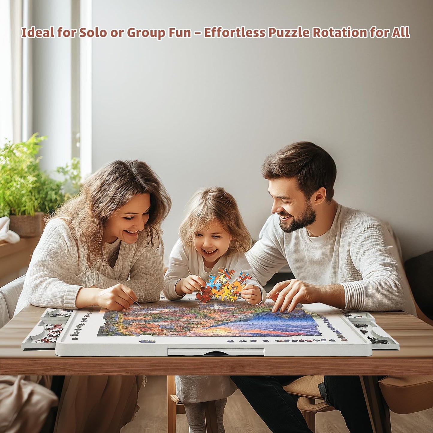 BuilderButler 1500 Piece Rotating Puzzle Board – 6 Sliding Drawers, Cover & 360° Lazy Susan Spin, 34.25"x26.38" Portable Puzzle Table