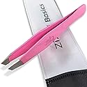 Tweezers - Surgical Grade Stainless Steel - Slant Tip for Expert Eyebrow Shaping and Facial Hair Removal - with Protective Pouch (Bubblegum Pink)
