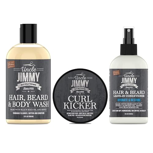 Uncle Jimmy Clean, Condition & Style Regimen for Fine & Medium Hair - 3-Step Hair Care System with Shampoo, Conditioner & Styling Cream - Lightweight