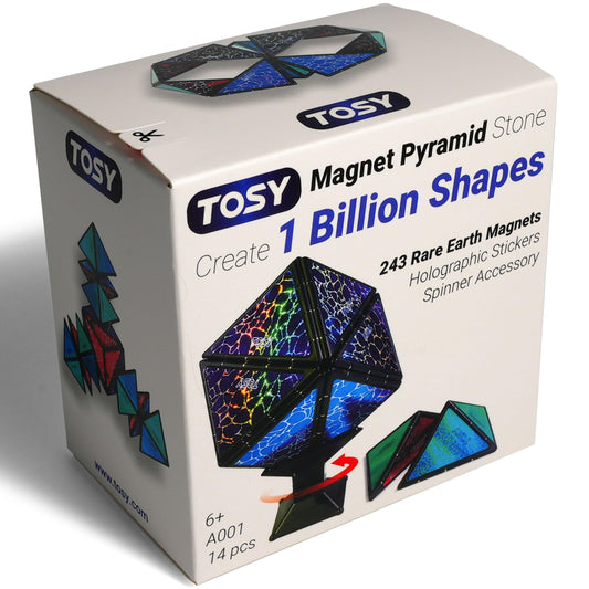 TOSY Magnet Pyramid Stone – STEM Puzzle Toy with 243 Rare Earth Magnets, 14 Pcs, 1 Cube Creates 1 Billion Shapes, Holographic Design