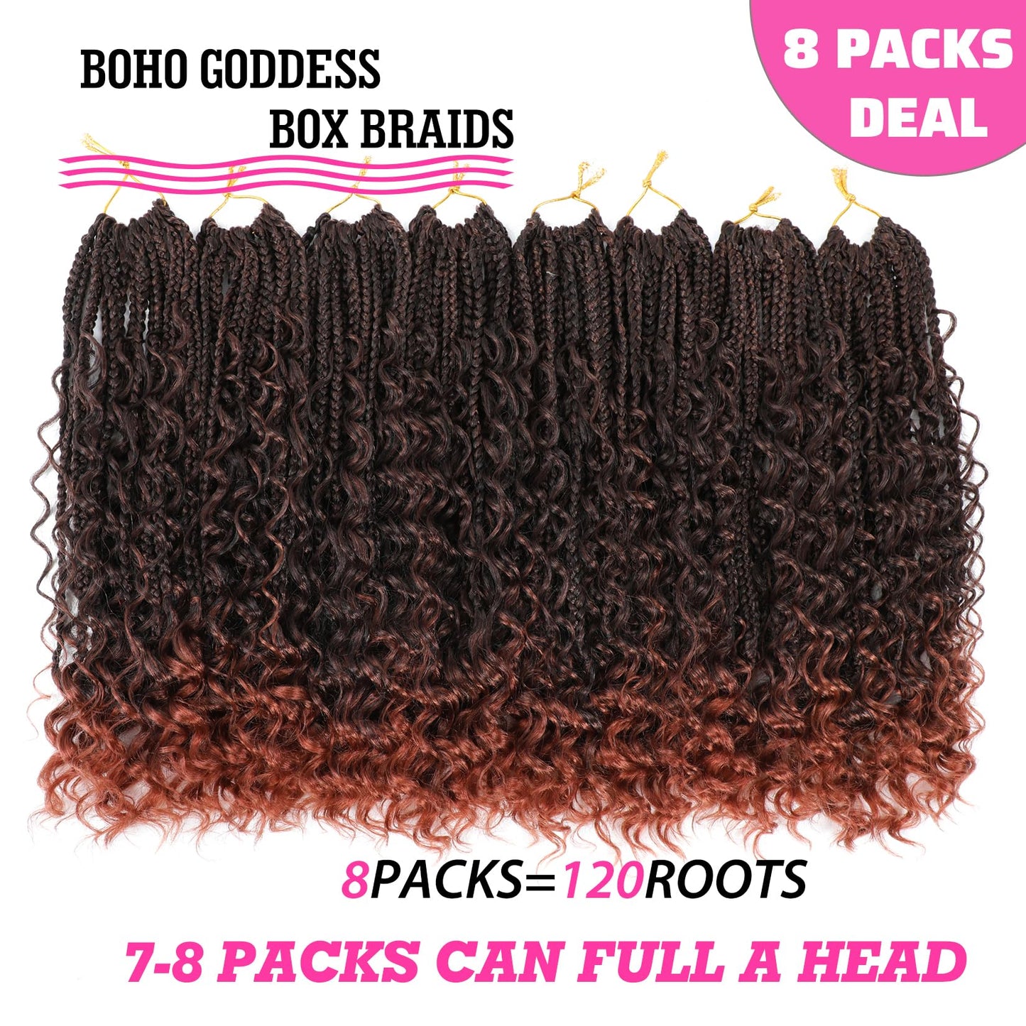 Wodun 14inch Goddess Box Braids Crochet Hair Pre Looped Box-Braids Crochet-Hair with Curly Ends For Black Women Synthetic 3X Bohemian Box Braiding