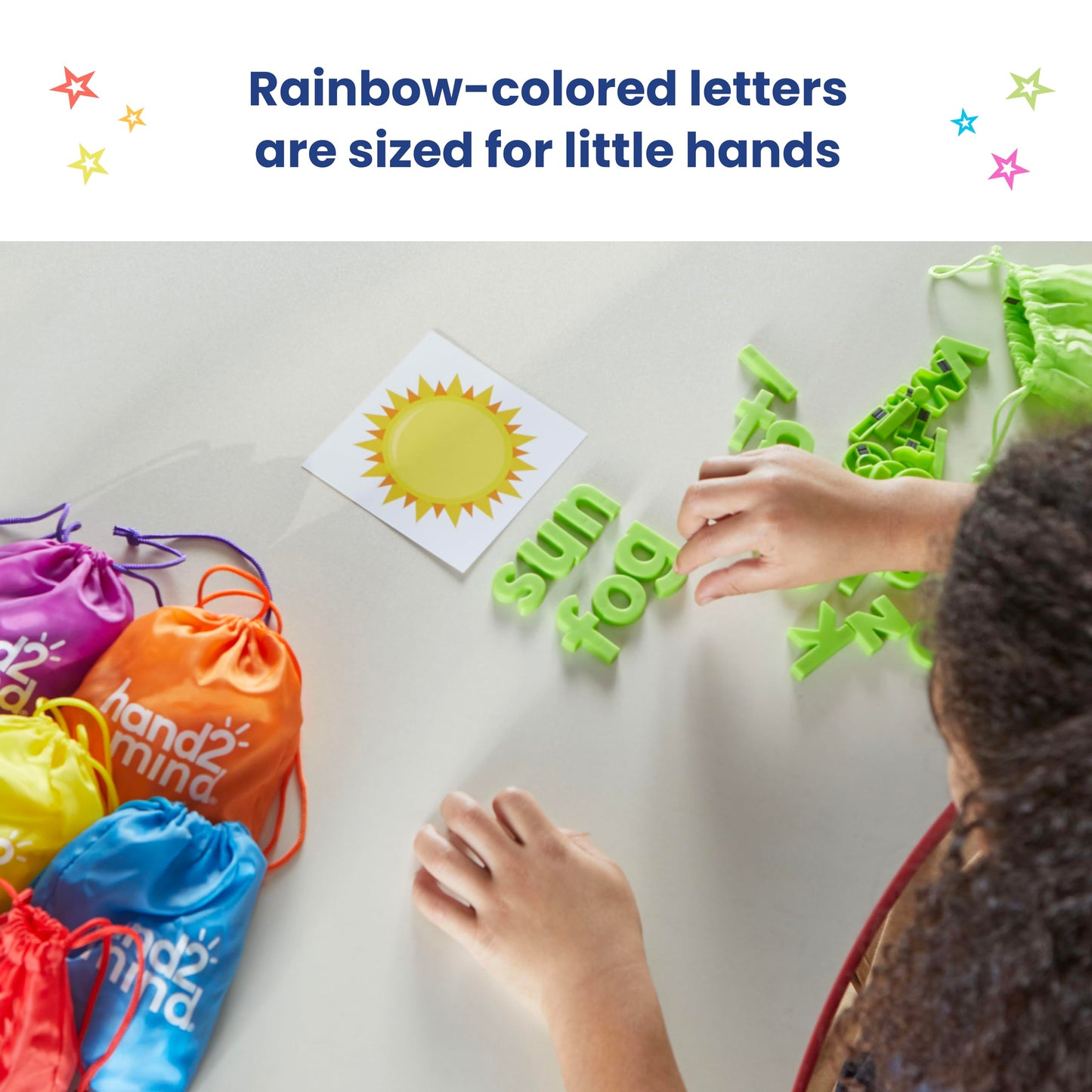 hand2mind Rainbow Lowercase Magnetic Letters – Set of 6 Plastic Alphabet Magnets for Kids, Classroom, Kindergarten Word Building & Learning