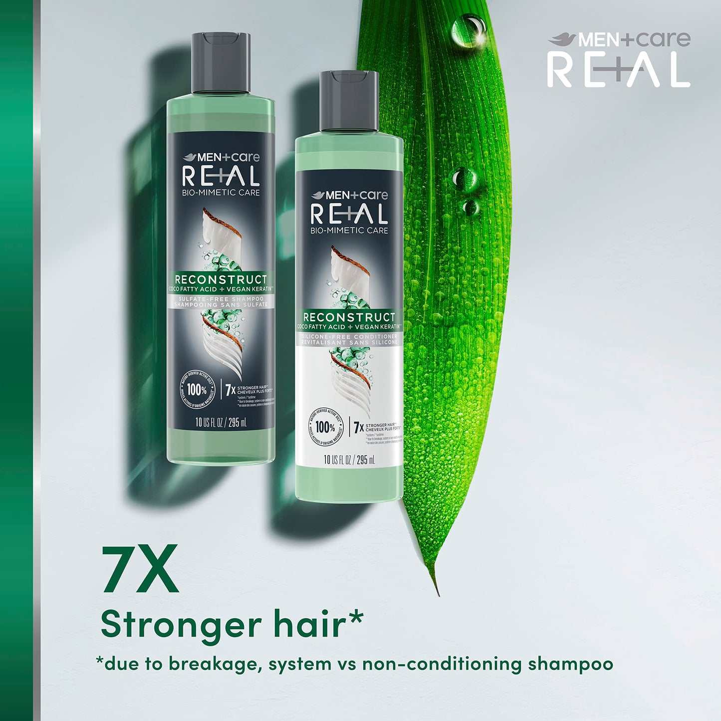 DOVE MEN + CARE Real Bio-Mimetic Care Conditioner For Damaged Hair Reconstruct Silicone-Free Conditioner With Coco Fatty Acid + Vegan Keratin 10oz