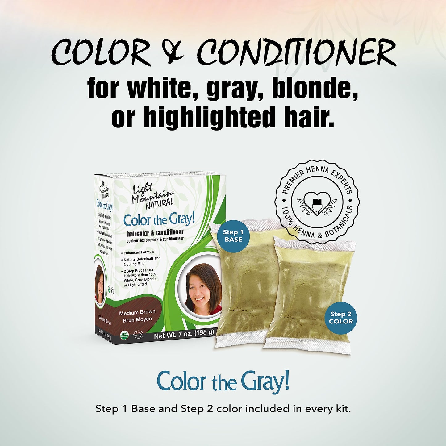 Light Mountain Henna Hair Color & Conditioner, Color the Gray - Medium Brown Hair Dye for Men/Women, Chemical-Free Semi-Permanent Hair Color Beauty & Personal Care LIGHT MOUNTAIN