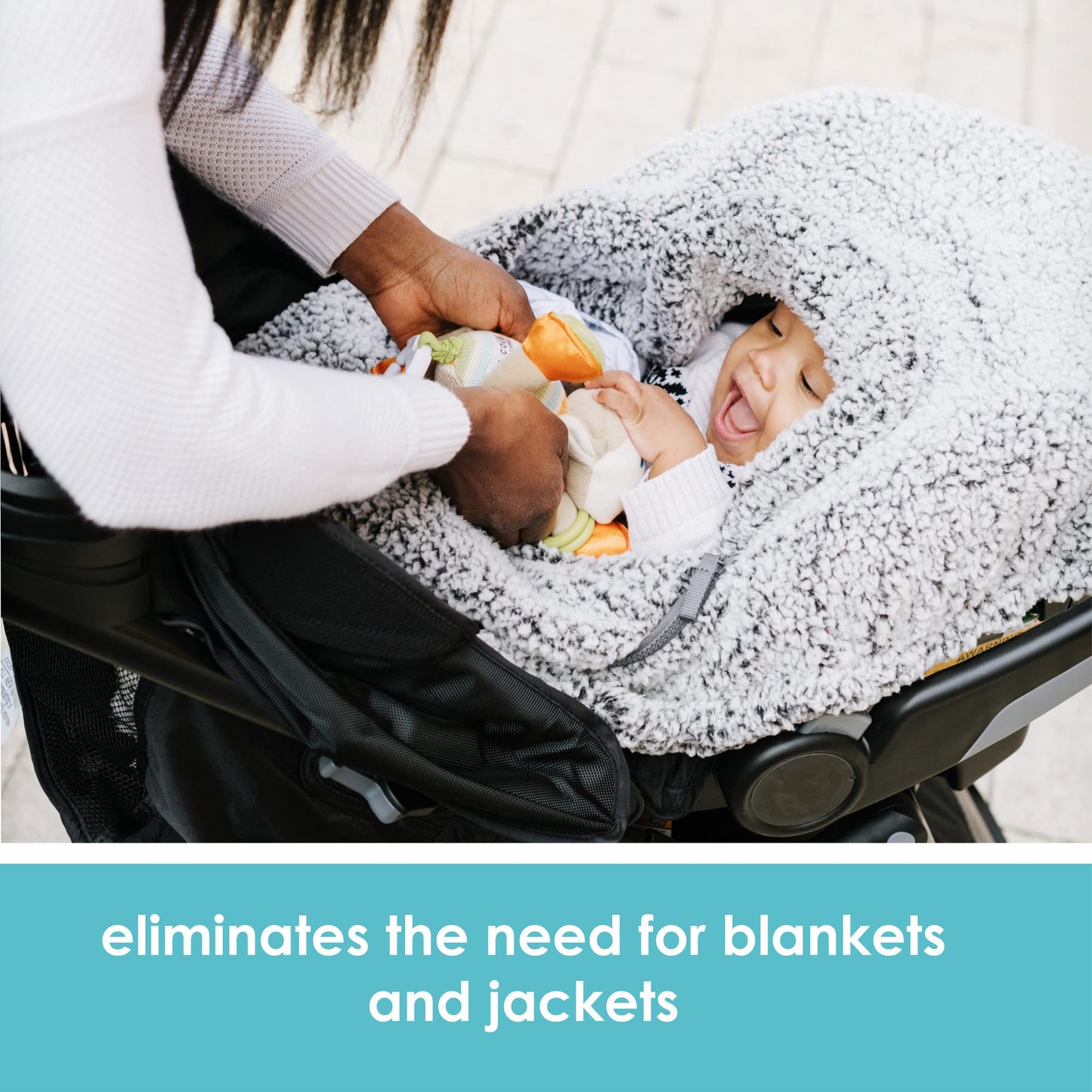 JJ Cole Winter Baby Car Seat Cover - Winter Car Seat Cover for Baby Seat or Stroller - Infant Car Seat Covers with Warm Sherpa Lining - Cuddly Gray