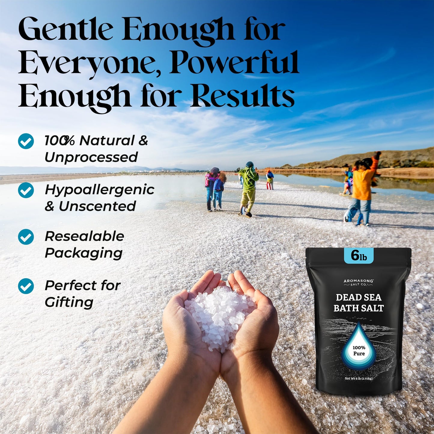 Aromasong Dead Sea Salt Bath Soak 6 Lbs. Bulk Pack - 100% Natural Dead Sea Salts for Soaking, Relaxation, and Detoxification of Skin, Dead Sea Salts