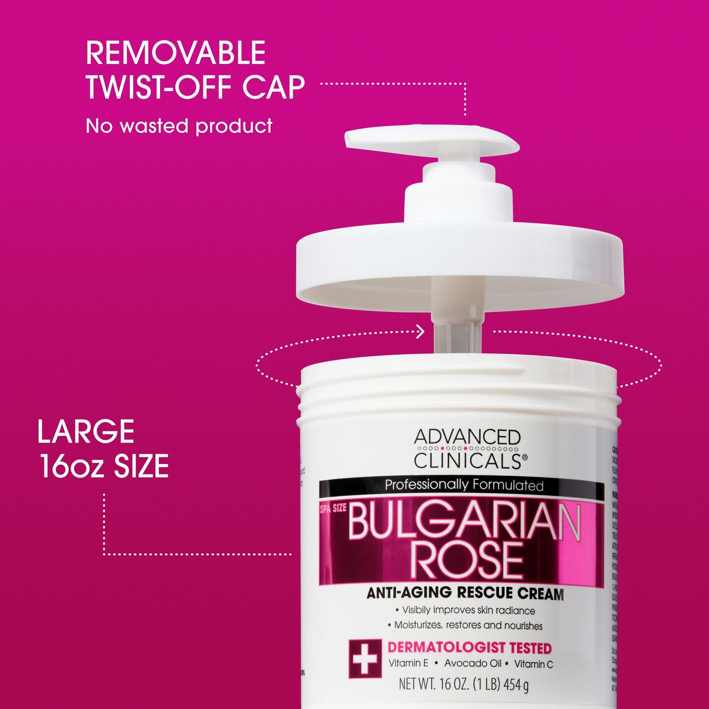 Advanced Clinicals Bulgarian Rose Lotion For Women | Rose Scented Vitamin C Body Lotion Cream | Anti Aging Vitamin E Moisturizer Body Butter Improves