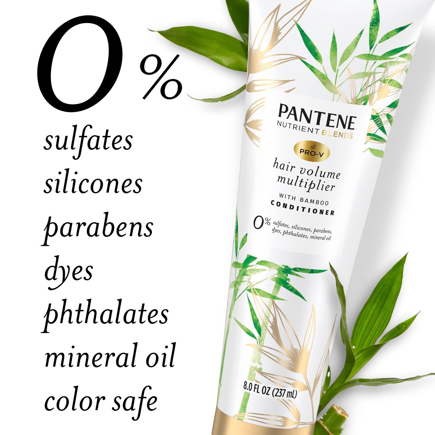Pantene Sulfate Free Shampoo and Conditioner Set, Volumizing Shampoo and Conditioner for Fine or Flat hair with Bamboo, Safe for Color Treated Hair