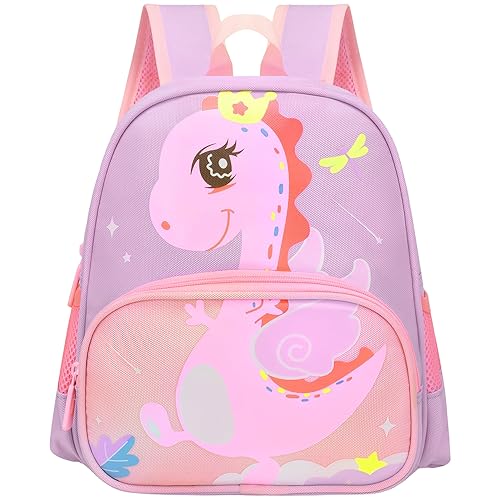 Lifelix Cute Toddler Backpack Preschool Dinosaur Schoolbag for 2-6 Girls Kindergarten Children Travel Bookbag (Purple)