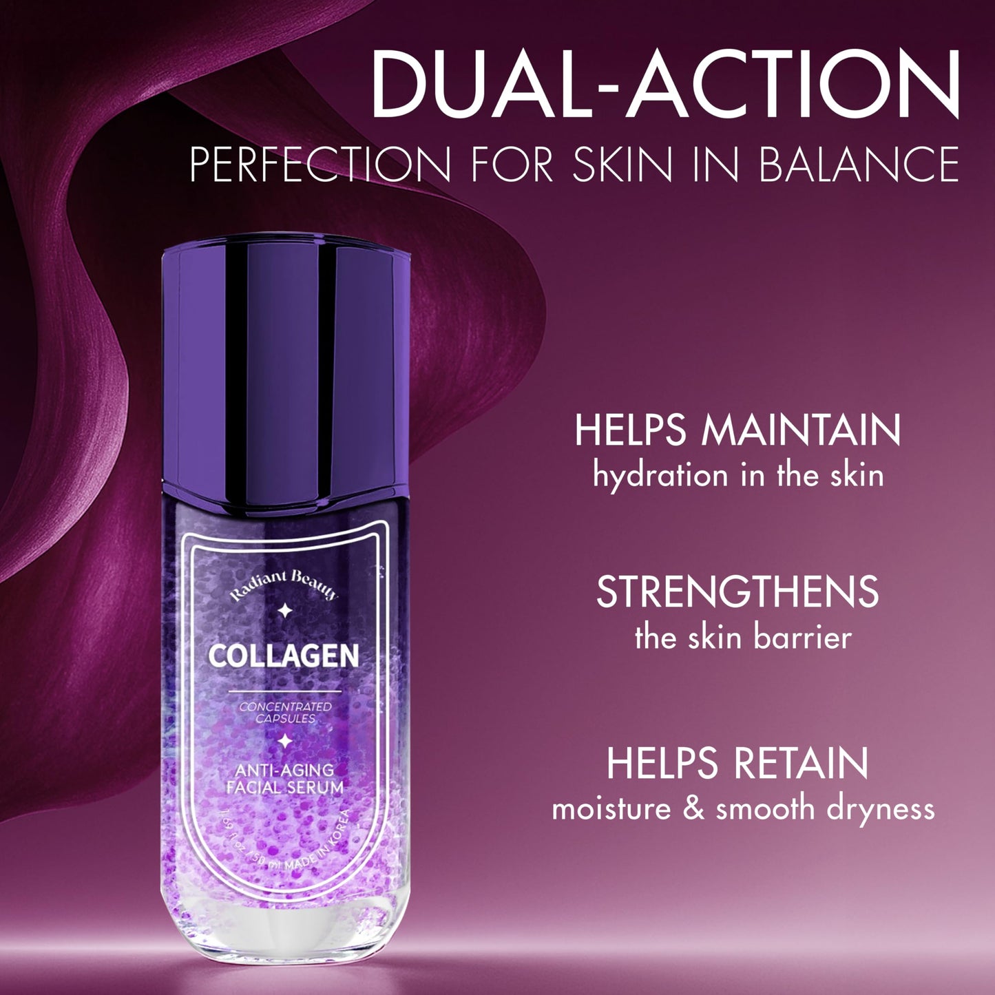 Radiant Beauty Collagen Anti-Aging Facial Serum - Deeply Moisturizing & Smoothing, Diminishes Dark Spots & Wrinkles - Dermatologist Tested, Korean