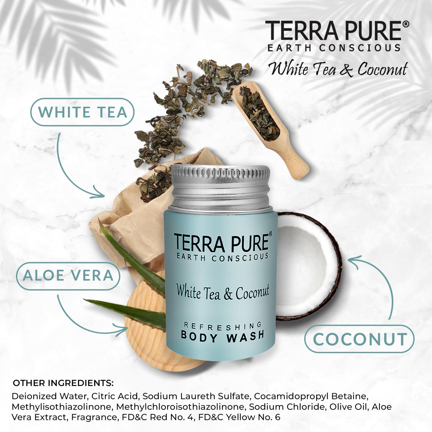 Terra Pure White Tea & Coconut Body Wash, Travel Size Hotel Amenities, 1 oz. (Case of 100)