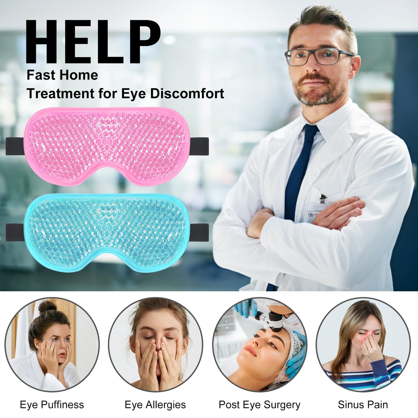 BeeVines Gel Eye Mask, 2 Pack Cooling Ice Masks for Puffy Eyes for Men & Women, Cold & Warm Compress for Post Surgery, Puffiness, Allergies, Sinuses Beauty and Personal Care BeeVines