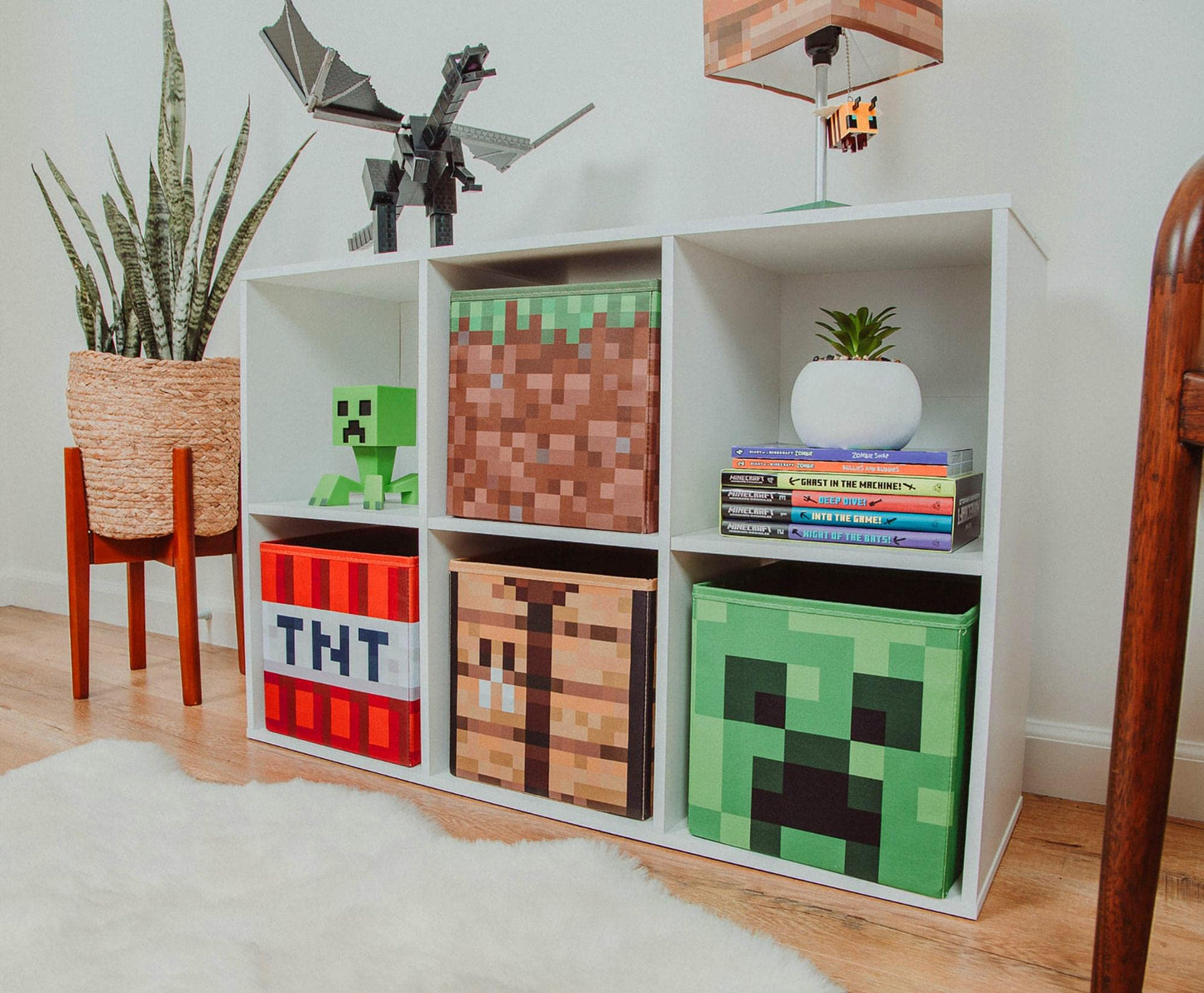 Minecraft 10-Inch Storage Set of 4 Bins | Includes Creeper, TNT, Grass, Crafting Table | Fabric Basket Container, Cubby Closet Organizer, Home Decor…