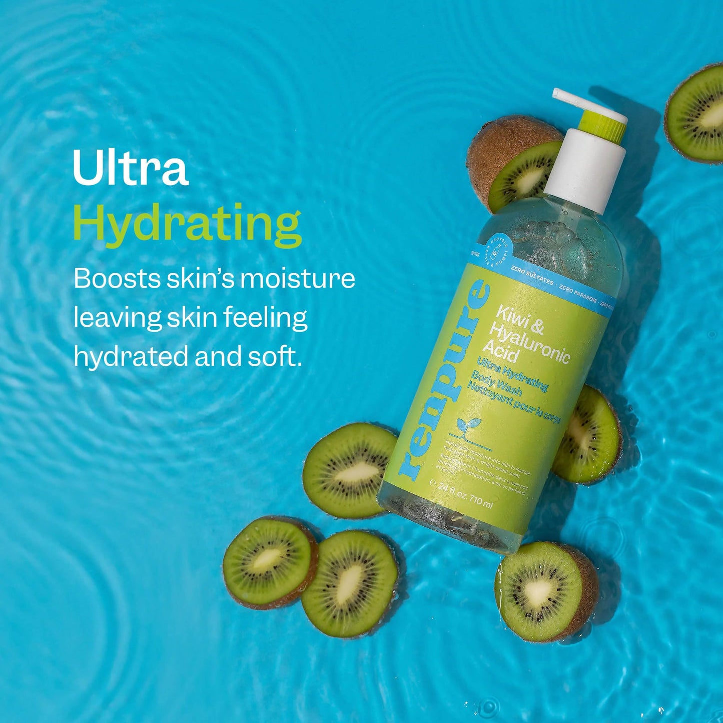 Renpure Kiwi and Hyaluronic Acid Ultra Hydrating Body Wash - Leaves Skin Moisturized - Rids Skin of Daily Grime - Gentle Formula - Dye and Paraben