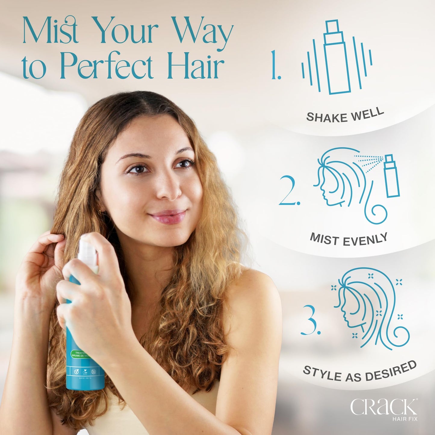 Crack HAIR FIX Mist Spray - Moisturizes & Protects Hair From Dryness & Thermal Damage, Improves Texture - 6 oz