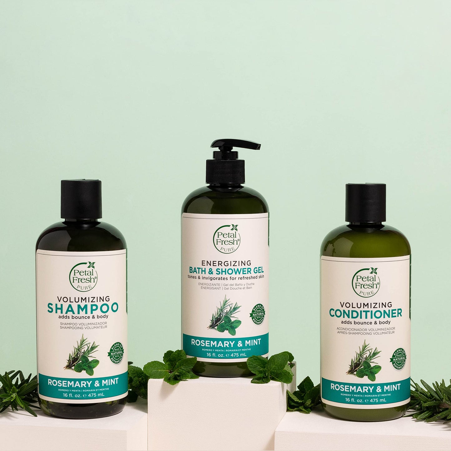 Petal Fresh Rosemary & Mint Bath & Shower Gel, Pure Energizing Body Gel, Daily Cleansing, Natural Body Care, Vegan and Cruelty Free, 16 oz