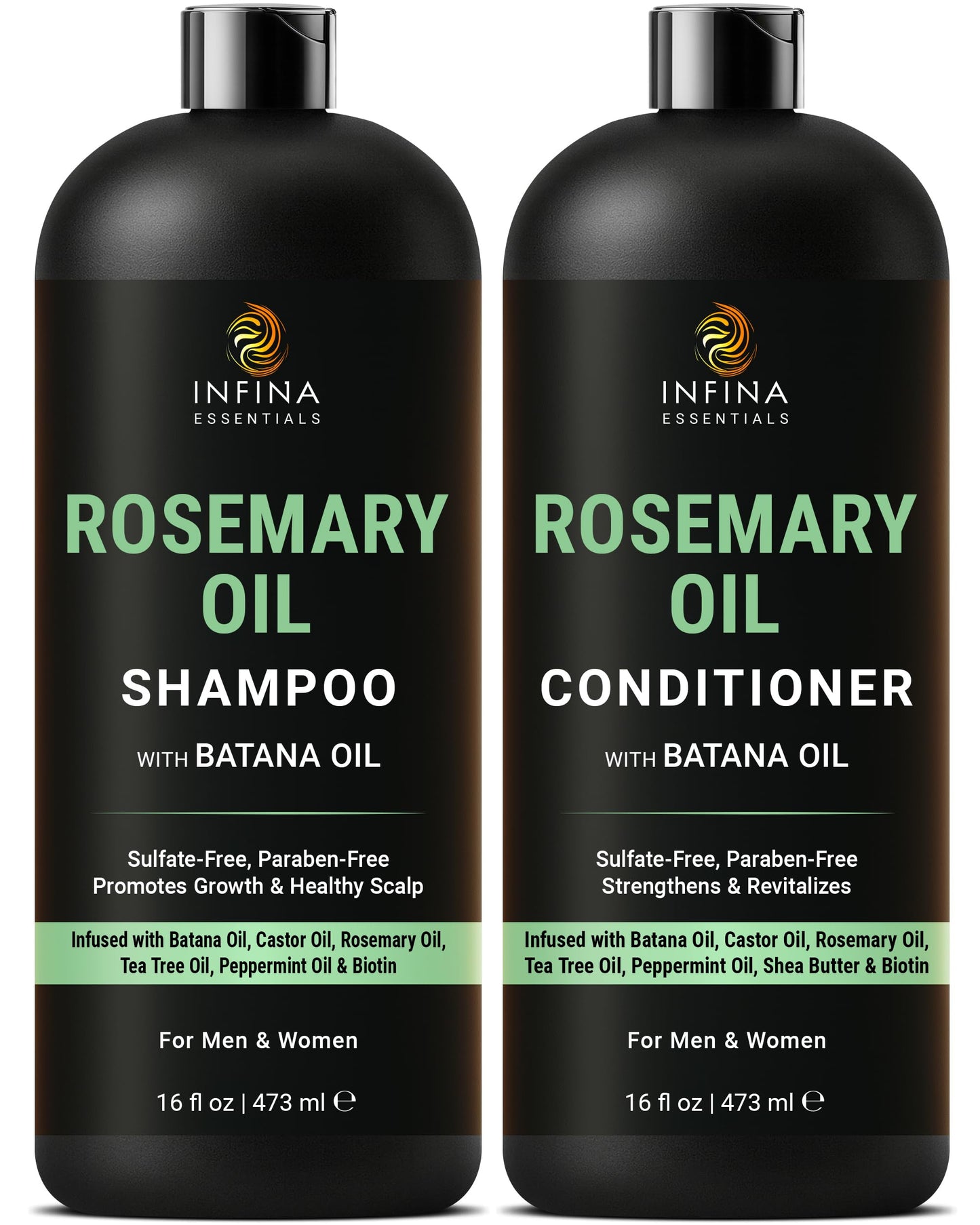 INFINA ESSENTIALS Rosemary Oil Shampoo and Conditioner Set | 16 fl oz Each | with Batana Oil & Biotin | Sulfate-Free Thickening Formula for Thinning