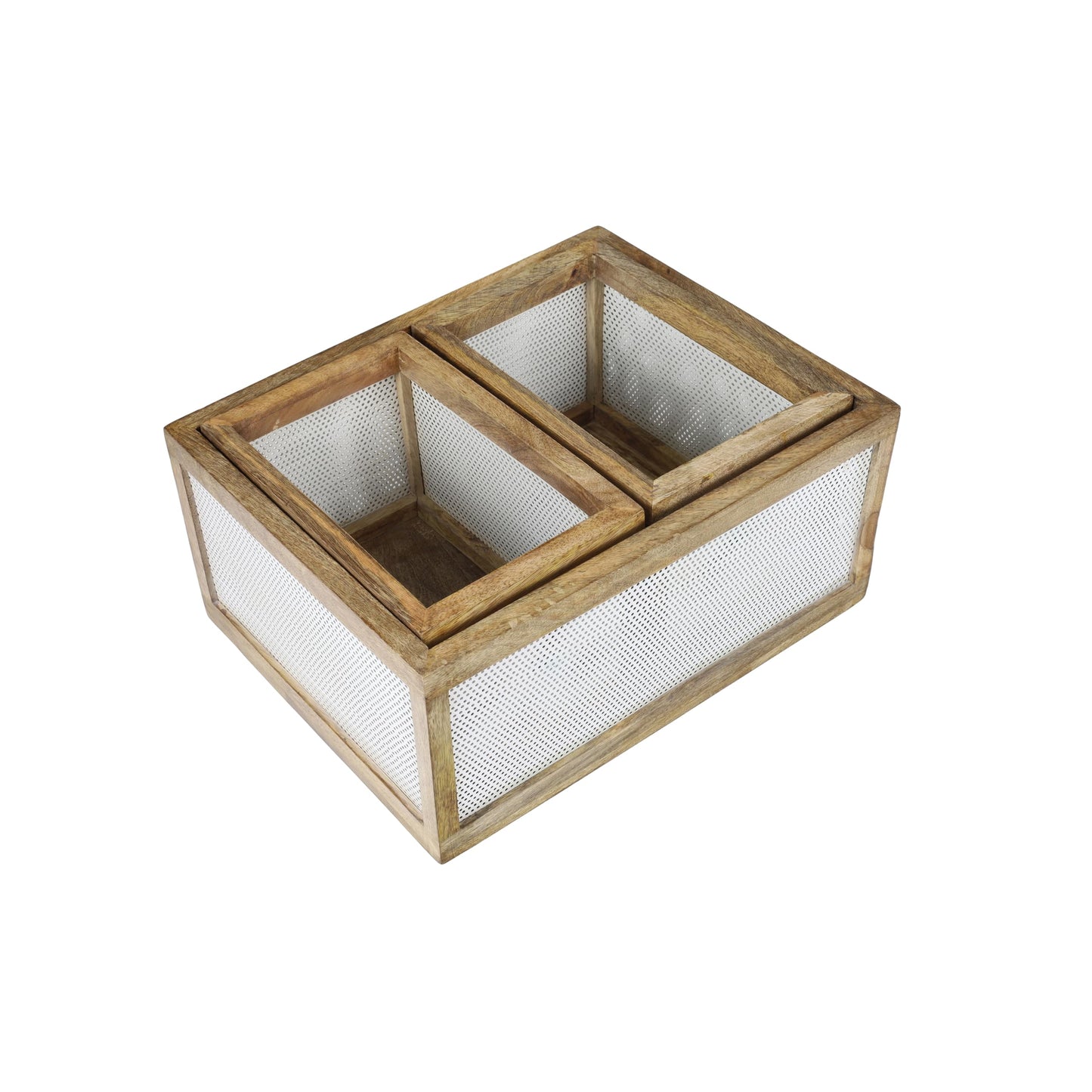 happimess BSK3005A-3SET Fallon Modern Minimalist Wooden Metal Nesting Storage Baskets for Shelves, Cabinets, Pantry, Countertop, Mesh Open Bin Basket…