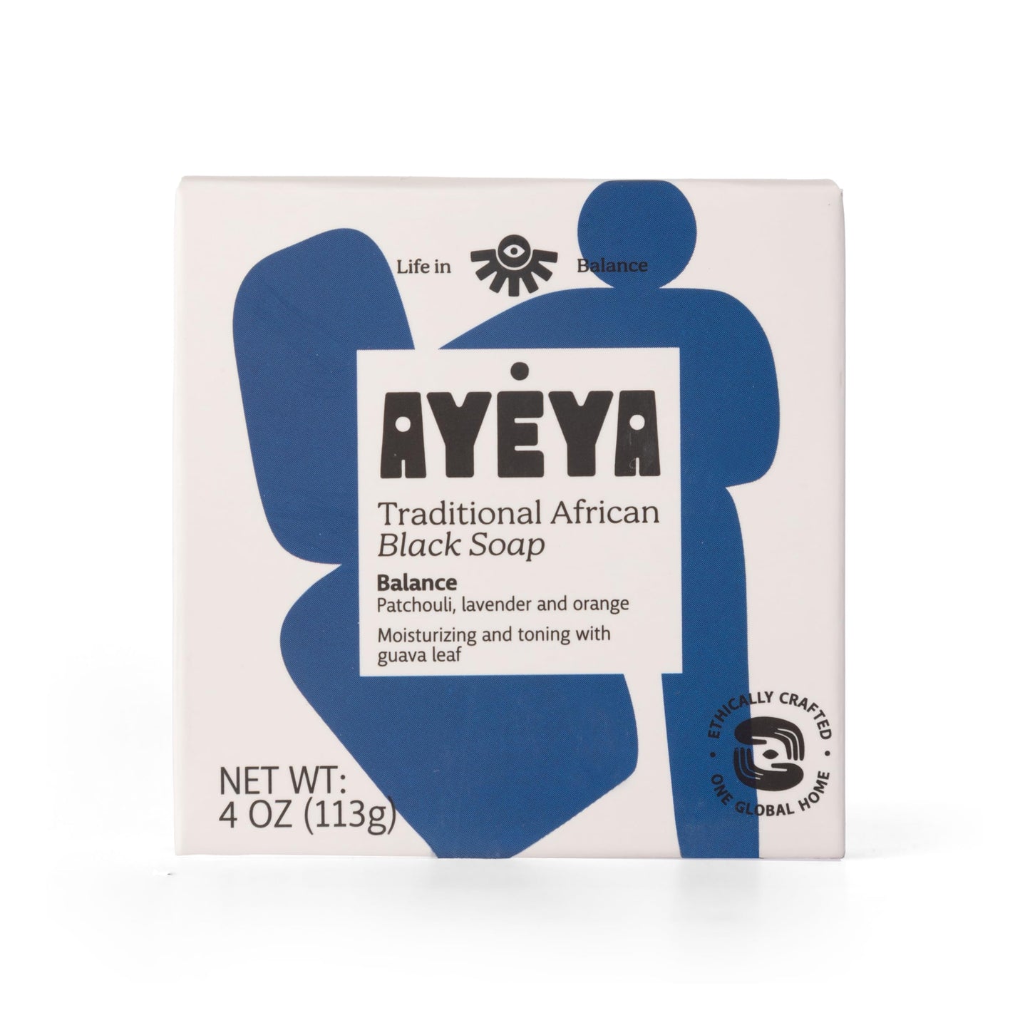 AYÉYA African Black Soap Bar, Patchouli, Lavender & Orange (Balance) - Exfoliating Bar Soap for Dry, Combination, Sensitive, Acne-Prone Skin, 4 O