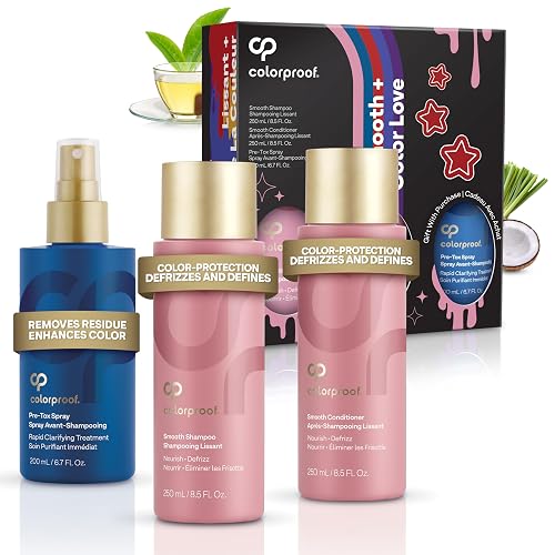 Colorproof Smooth Gift Set - Smooth Shampoo and Conditioner (8.5 Fl. Oz.) with Pre-Tox Spray (6.7 Fl. Oz.) - Color Safe Shampoo and Conditioner Set