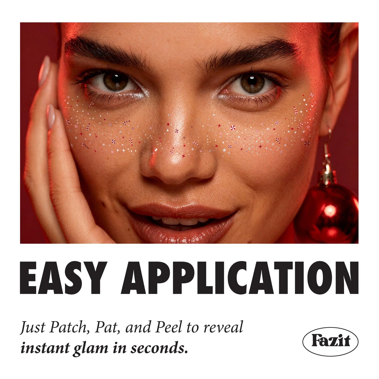 Fazit Makeup Patches - Candy Cane Speckles - Glow Up Make-Up Patches - Cute Glitter Makeup Accessories for Women - Cosmetic Glitter for Face
