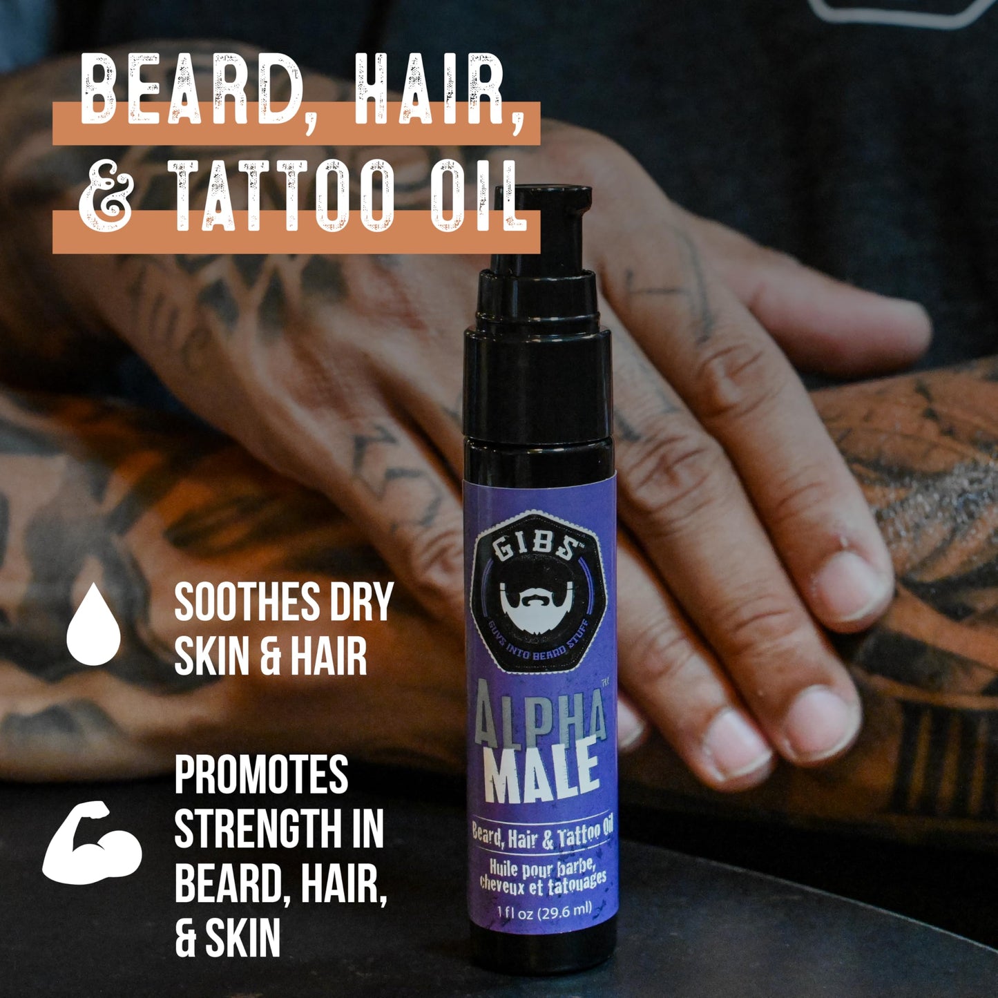 GIBS Grooming - Bush Master Beard, Hair & Tattoo Oil (1 fl oz) - Softens, Strengthens, Protects - Skin Moisturizer - Vitamin C - UV Shield - Travel Beauty and Personal Care GIBS