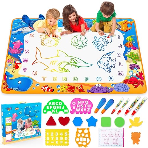 Water Doodle Mat - Kids Painting Writing Color Doodle Drawing Mat Toy Bring Magic Pens Educational Toys for Age 2 3 4 5 6 7 Year Old Girls Boys Age…