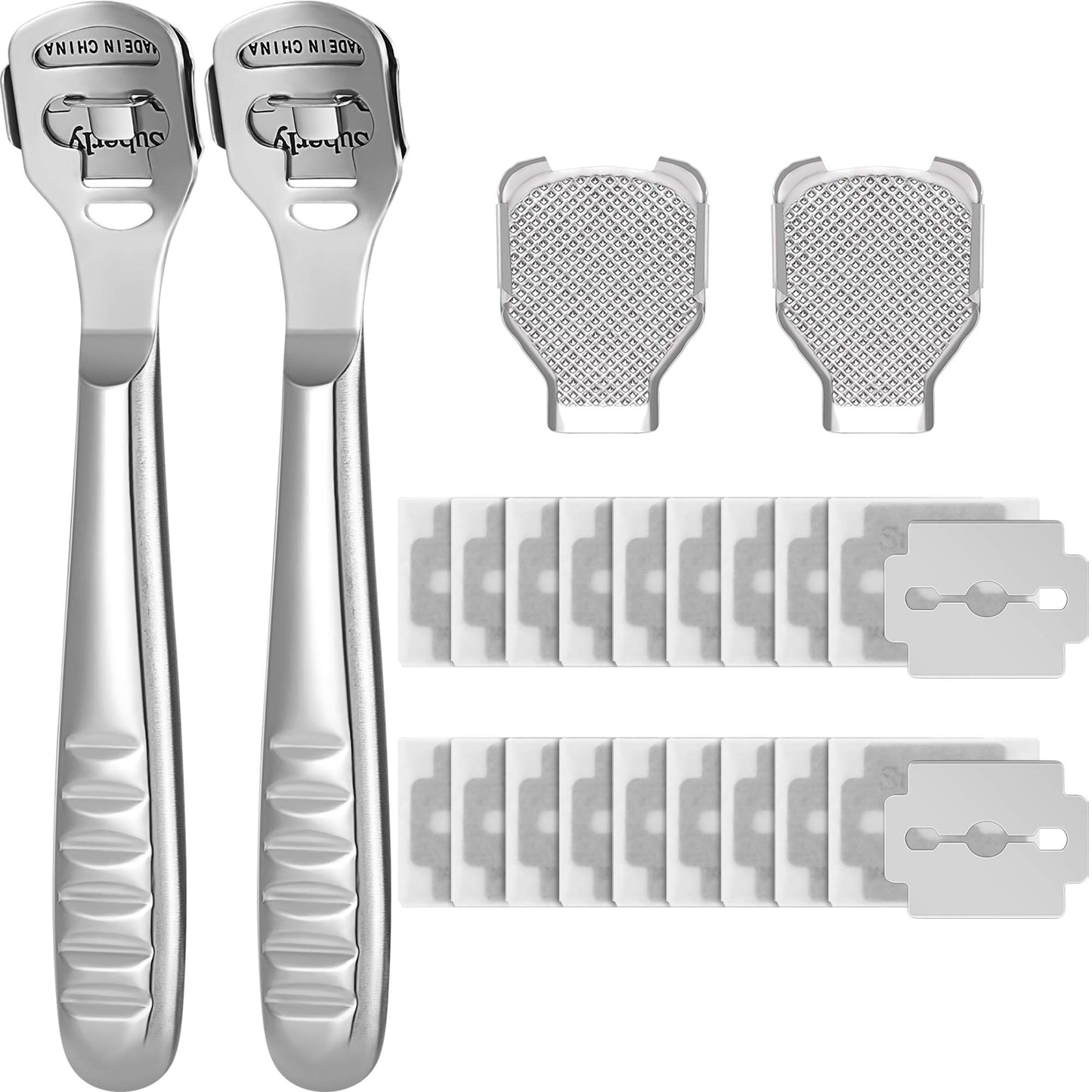 24 Pieces Callus Shaver Set, 20 Replacement Slices Blades 2 Callus Shavers and 2 Foot File Head Foot Care Tools Steel Handle Hard Skin Remover