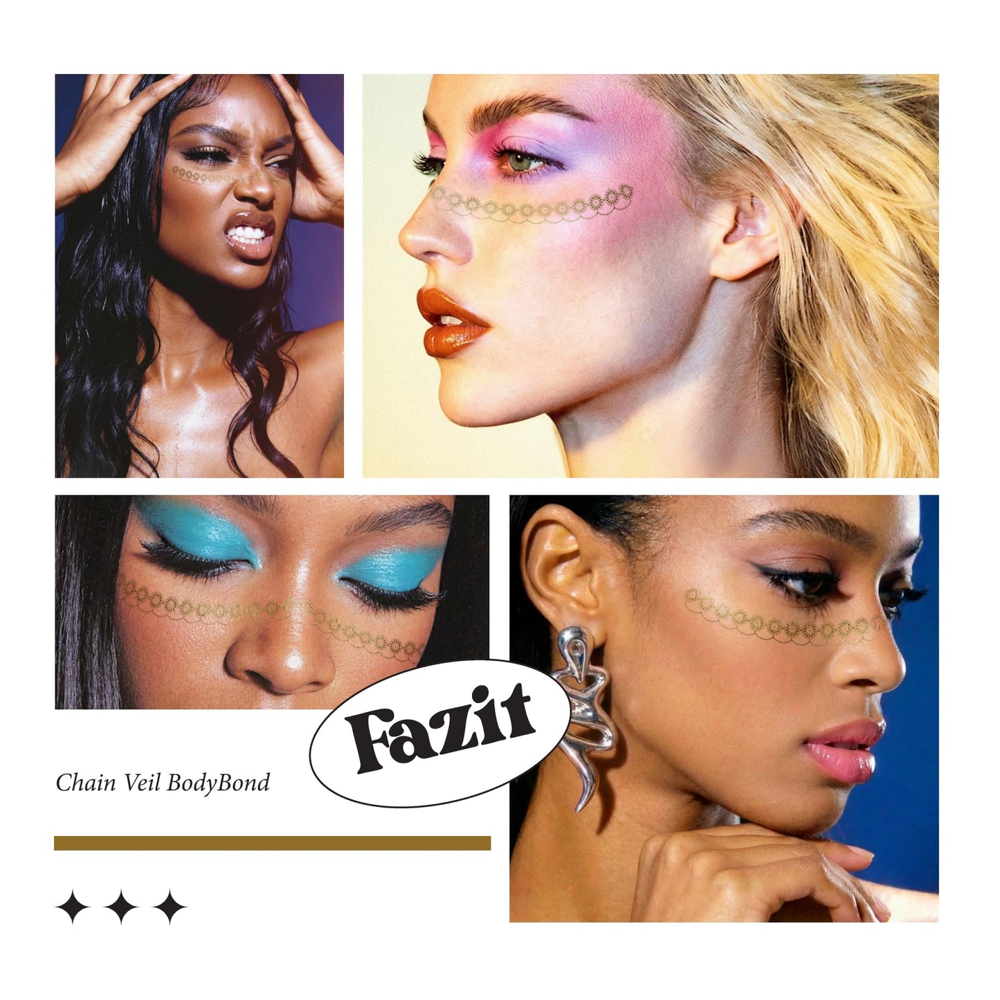 Fazit Makeup Patches - Chain Veil Bodybond - Glow Up Make-Up Patches - Cute Glitter Makeup Accessories for Women - Cosmetic Glitter for Face