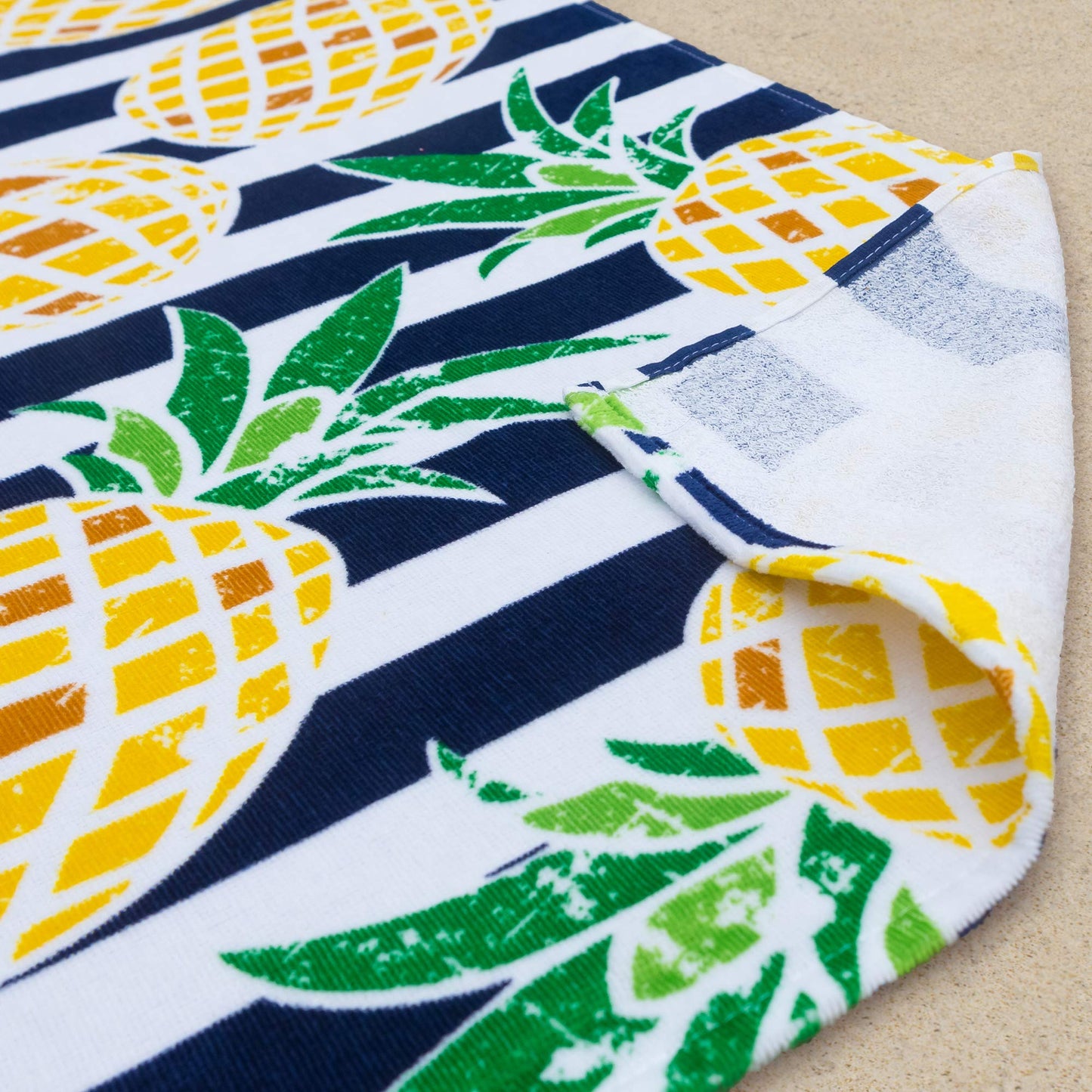 Softerry Pineapples Stripes Beach Towel 30 x 60 inches 100% Cotton (Navy)