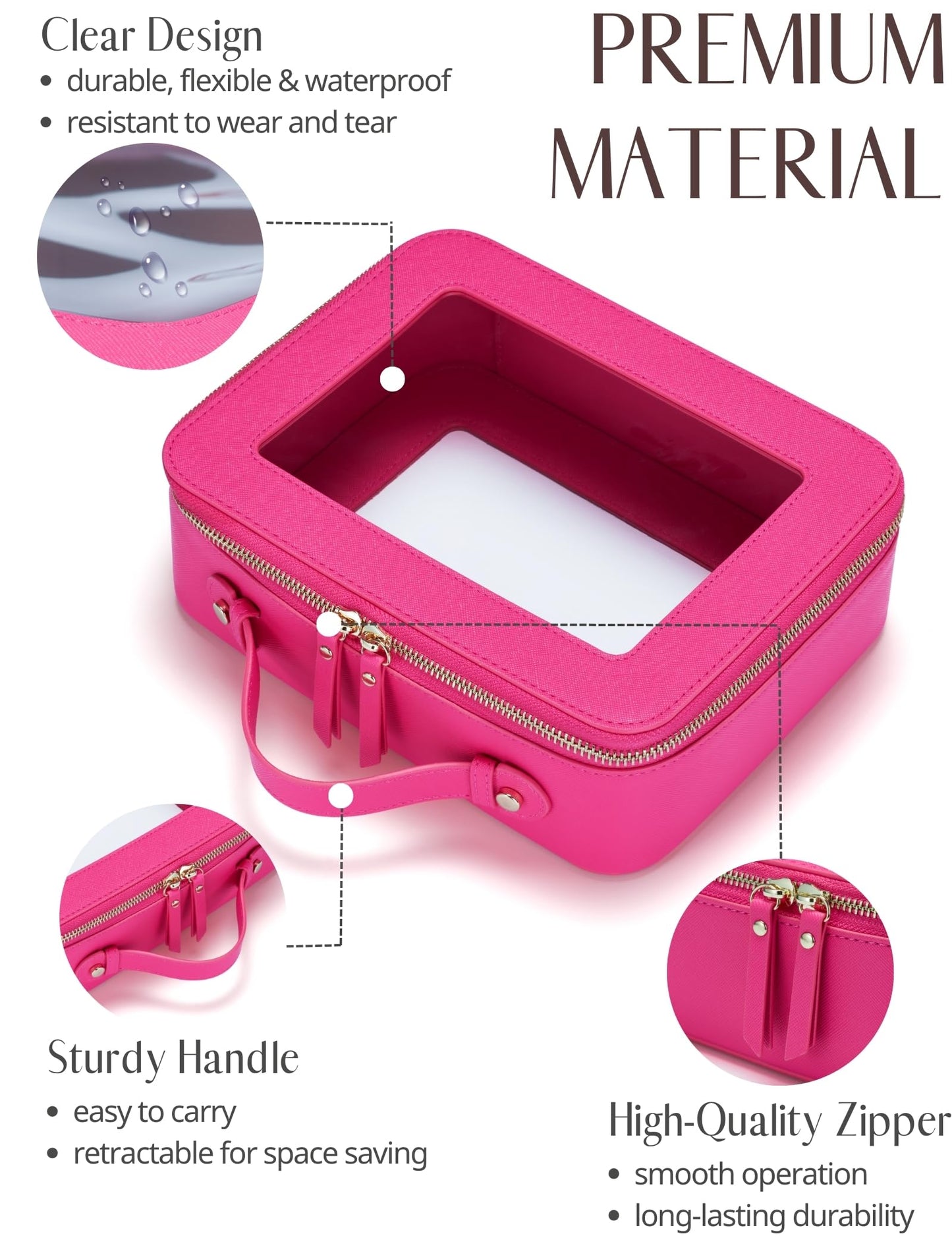 Popvibe Clear Makeup Bag Travel Cosmetic Case Transparent Toiletry Bag with Zipper, Portable Make Up Organizer Traveling Compact Car Bag Beauty and Personal Care Popvibe