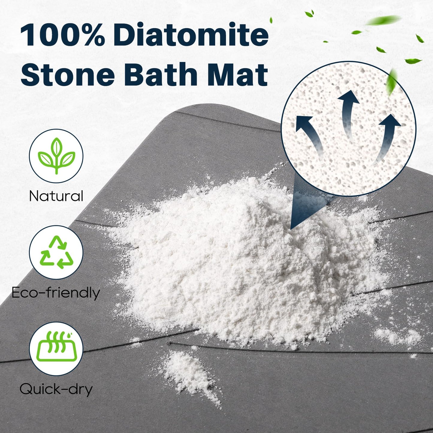 Stone Bath Mat for Bathroom, Diatomaceous Bathroom Mats Non Slip Stone, Quick Dry Diatomaceous Earth Bath Mat Super Absorbent (Dark Grey)