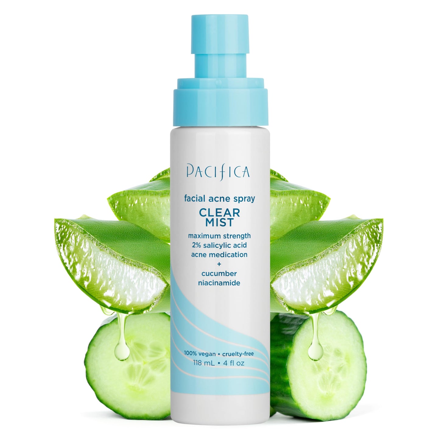 Pacifica Facial Spray for Acne Treatment - Clear Face Mist Acne Spray w/ 2% Salicylic Acid Niacinamide & Aloe - Acne Cleanser - Targets Bacteria