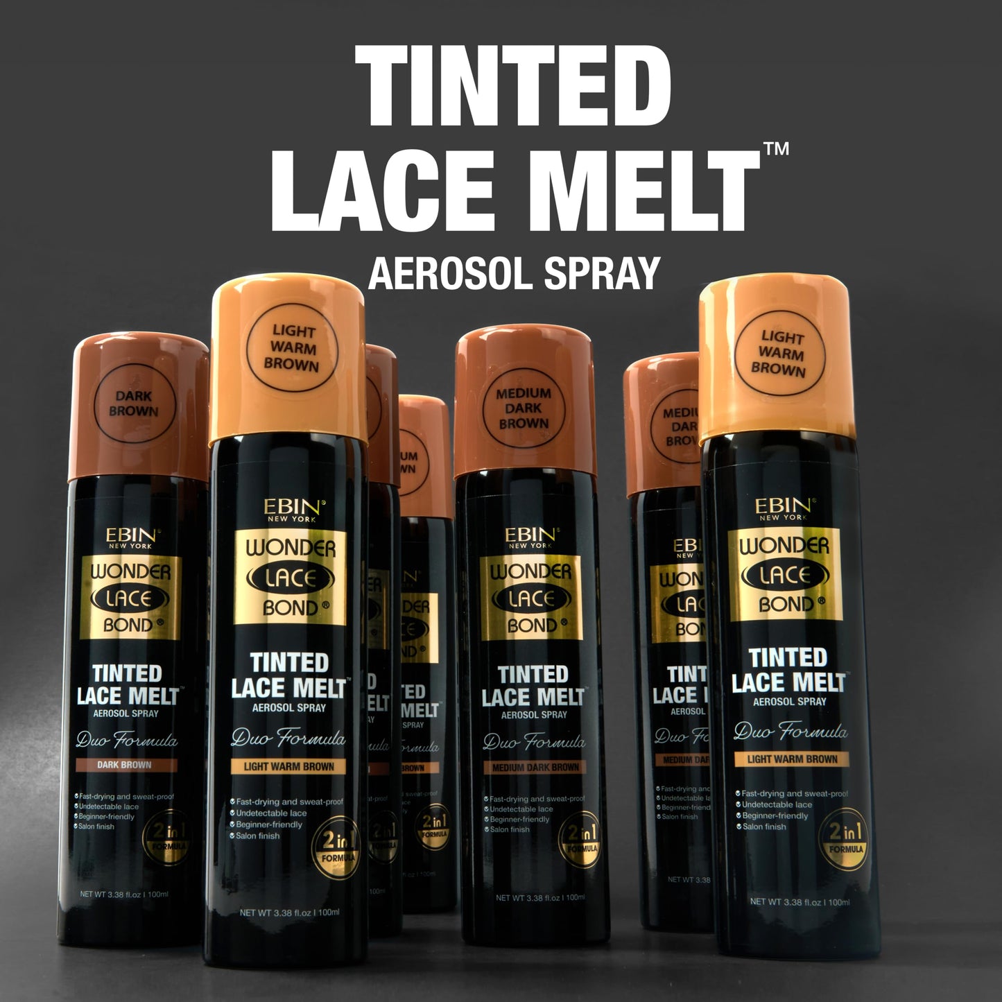 EBIN NEW YORK Wonder Lace Bond Tinted Lace Melt Aerosol Spray - Light Warm Brown 3.38oz/ 100ml - Quick Dry No Transfer Formula, Humid Resistant