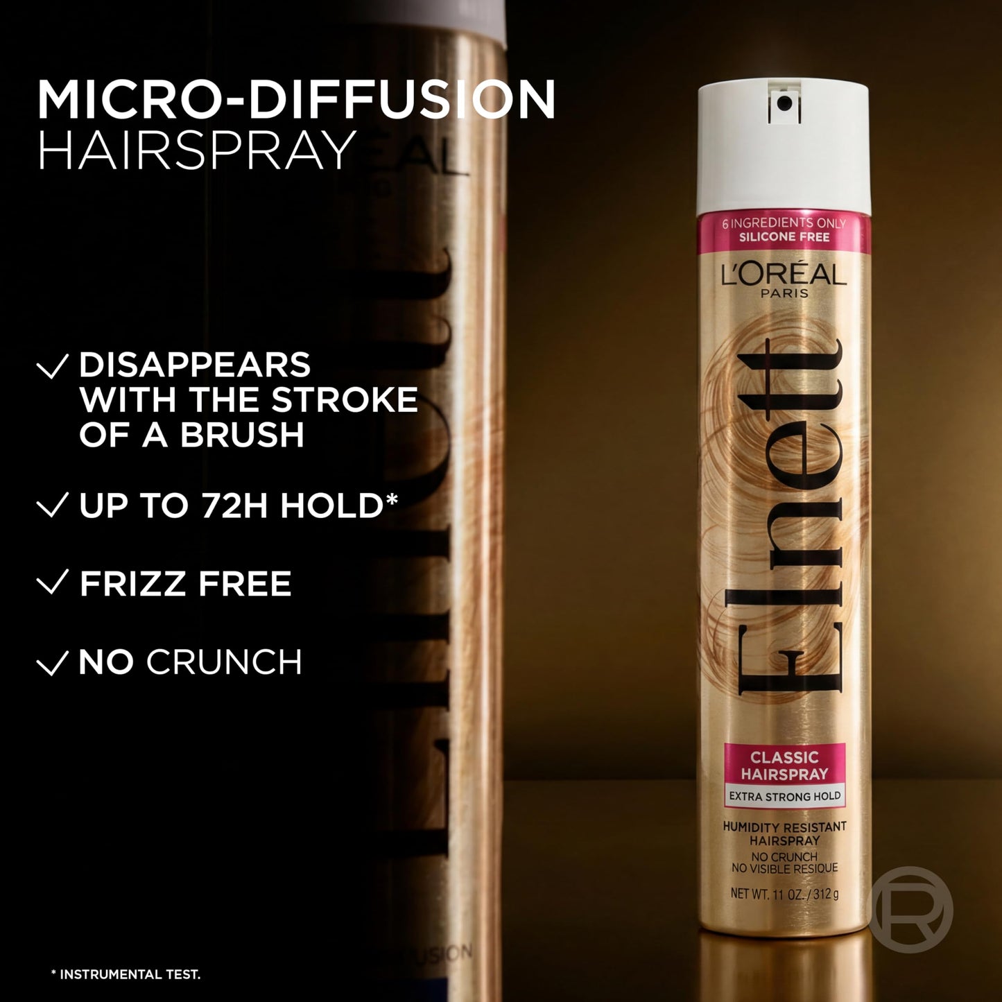 L'Oreal Paris Elnett Classic Hairspray, Suitable for Color Treated Hair, up to 72HR Extra Strong Hold Formula with Humidity Resistant Frizz Control