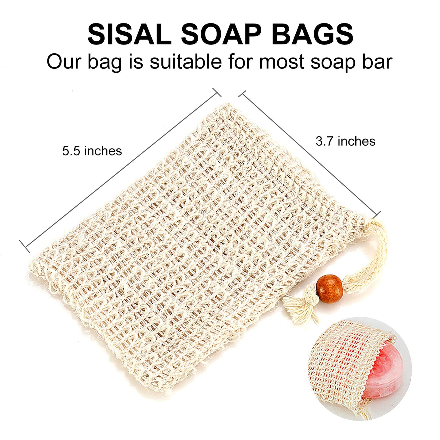 Soap Bag, Natural Sisal Soap Saver Bag Pouch Mesh Net Waste Plastic-Free Exfoliating Foaming and Drying Soap Holder for Shower (4 Pack) Beauty and Personal Care AMAHOMESA
