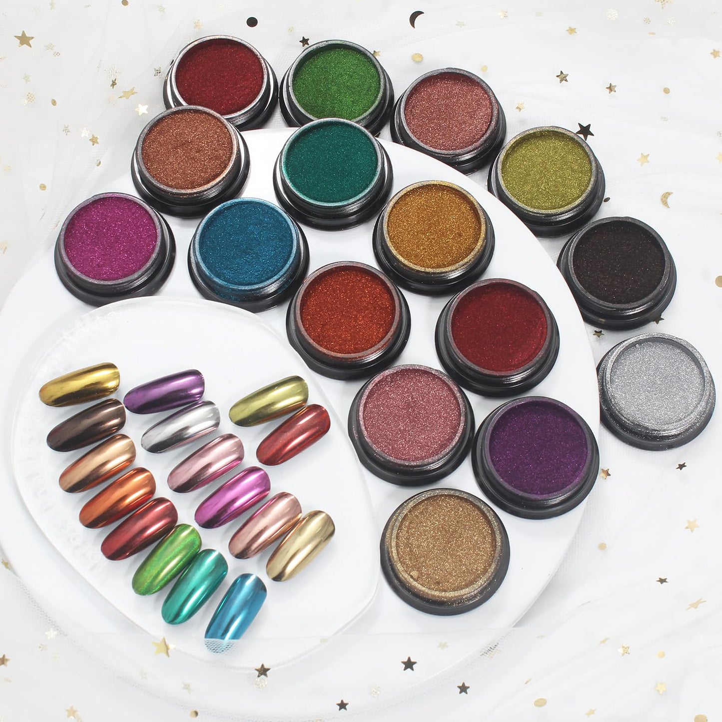 Artdone 2 Jars Chrome Nail Pearl Powder Silver and Gold, Iridescent Aurora Powder Metallic Mirror Effect Pigment Pearlescent Mermaid Pearl Dust Kit Beauty and Personal Care Artdone