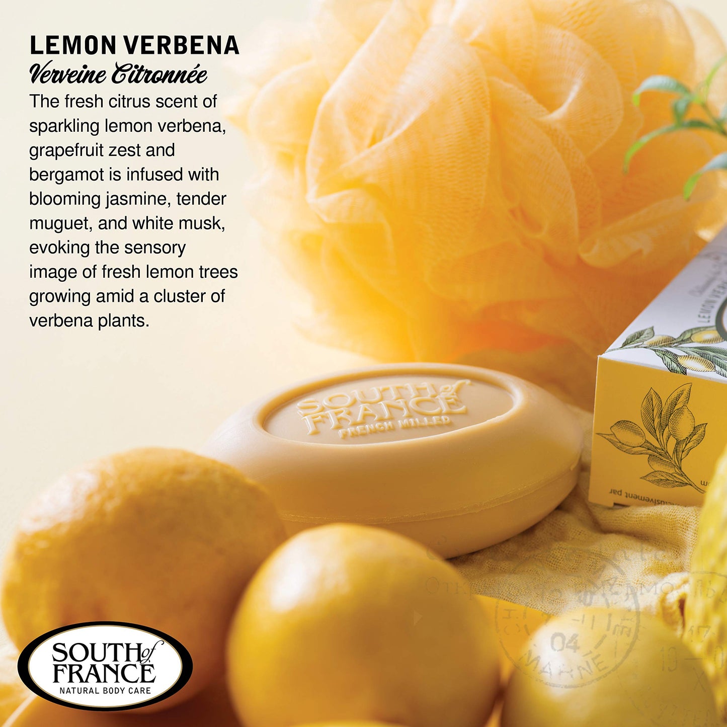 Lemon Verbena Clean Bar Soap by South of France Clean Body Care Triple-Milled French Soap with Organic Shea Butter + Essential Oils Vegan, Non-GMO